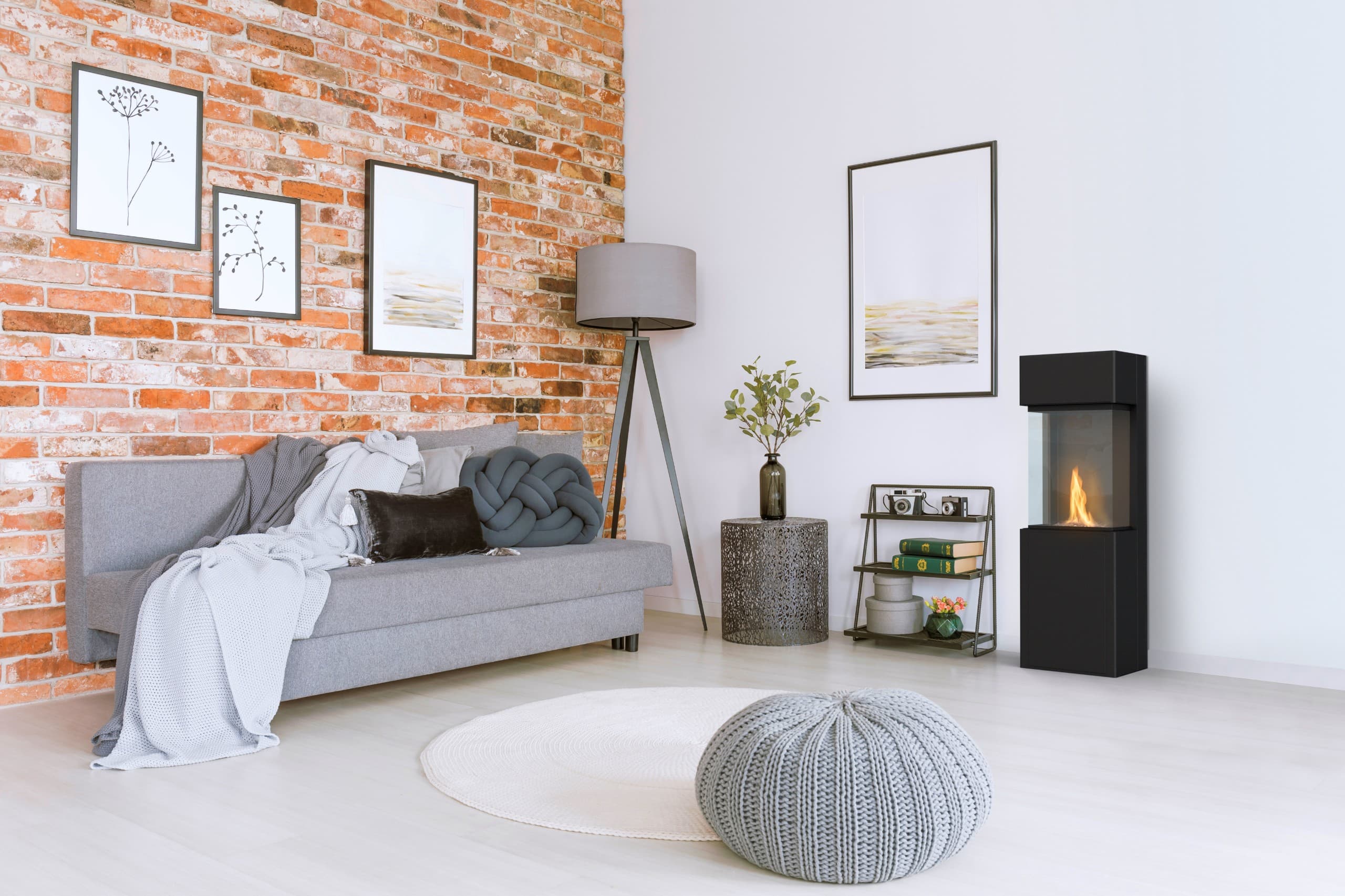 Contemporary bioethanol fireplace in stylish interior