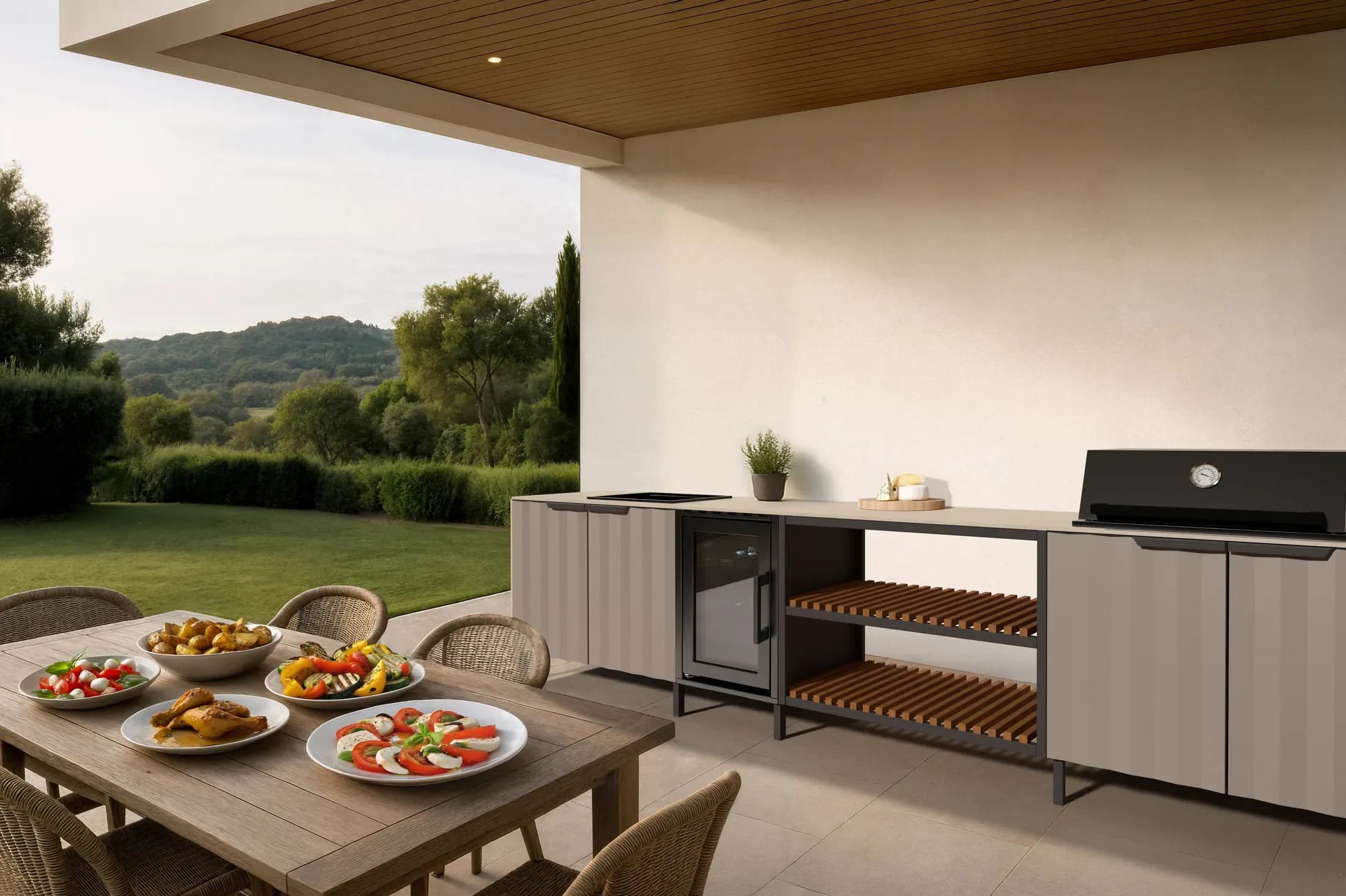 Cooking a meal on the Q-boo outdoor kitchen