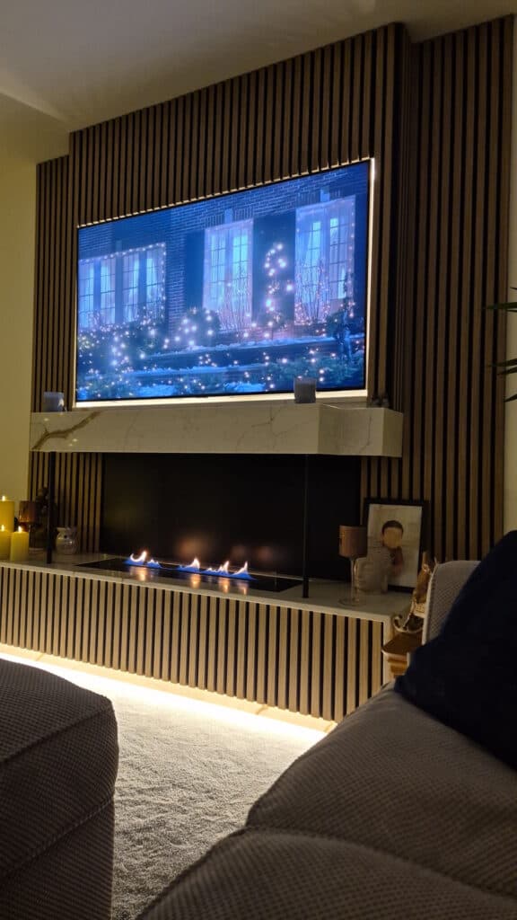 Bespoke media wall design with bioethanol fire feature