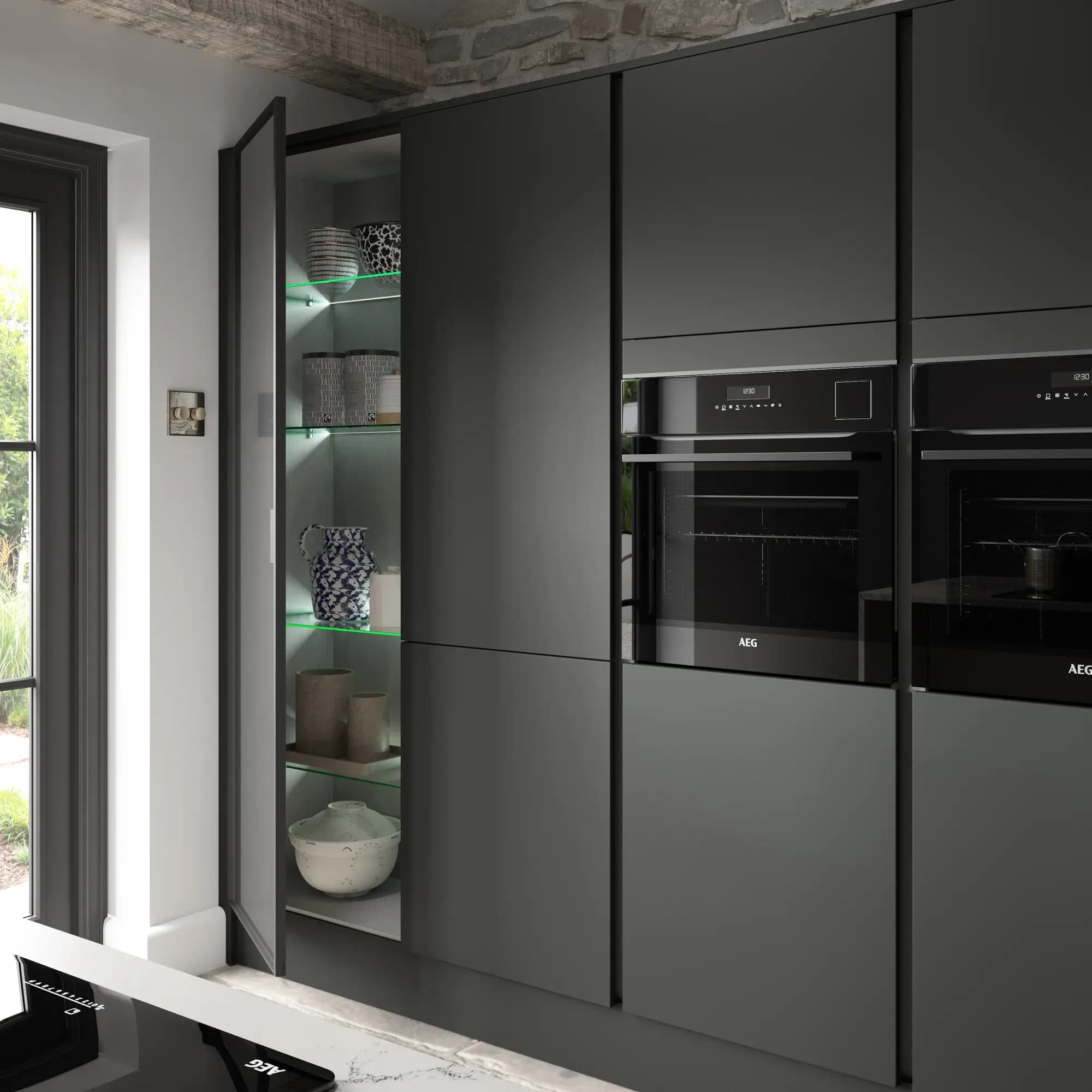 Linear Icon Charcoal Glazed Larder by Bentley Kitchens