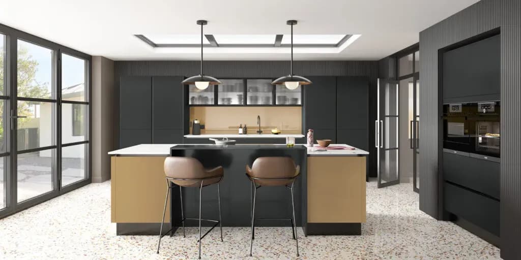 Linear Avant Black Caramel kitchen lighting by Bentley Kitchens