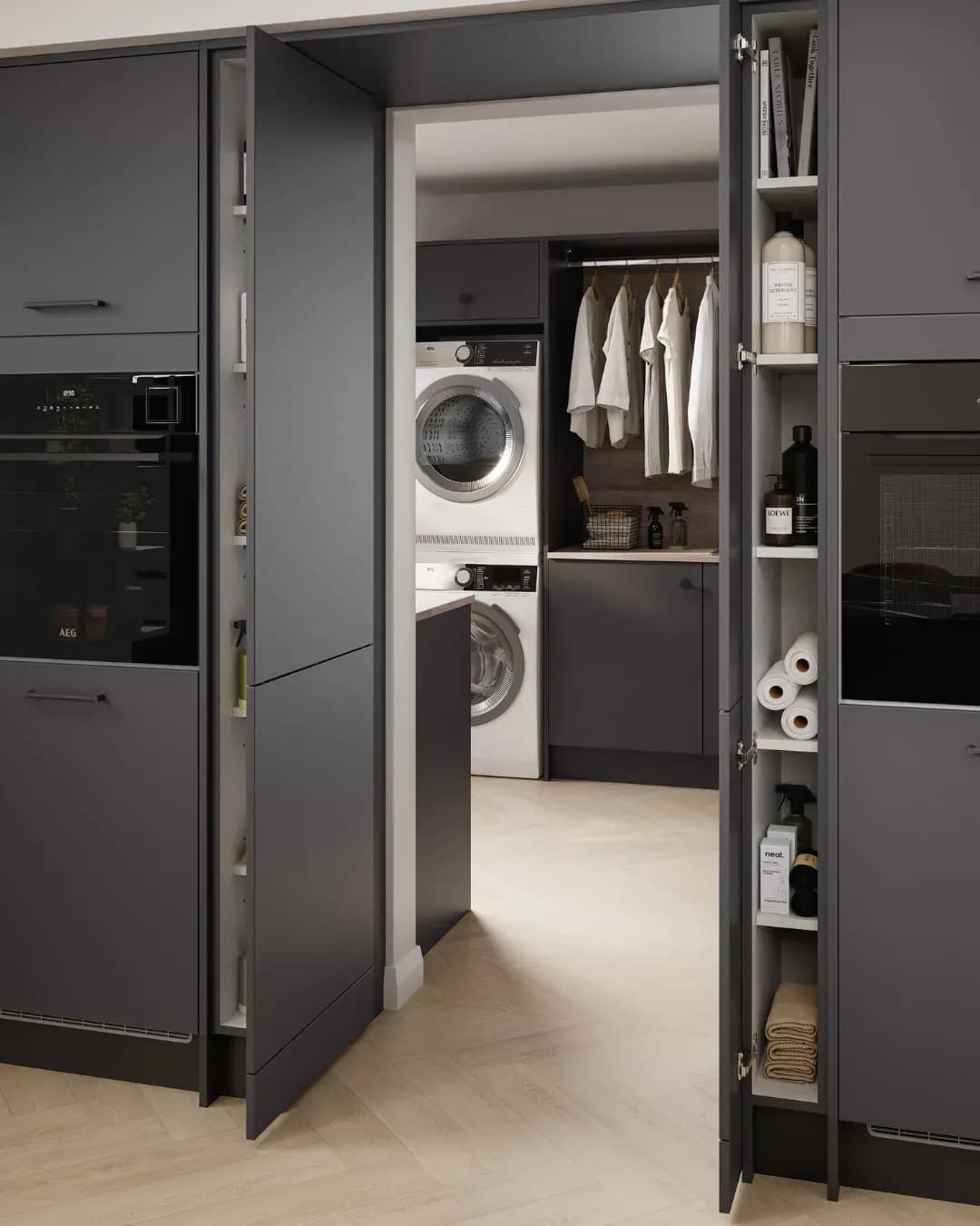 Symphony utility room through hidden door by Bentley Kitchens